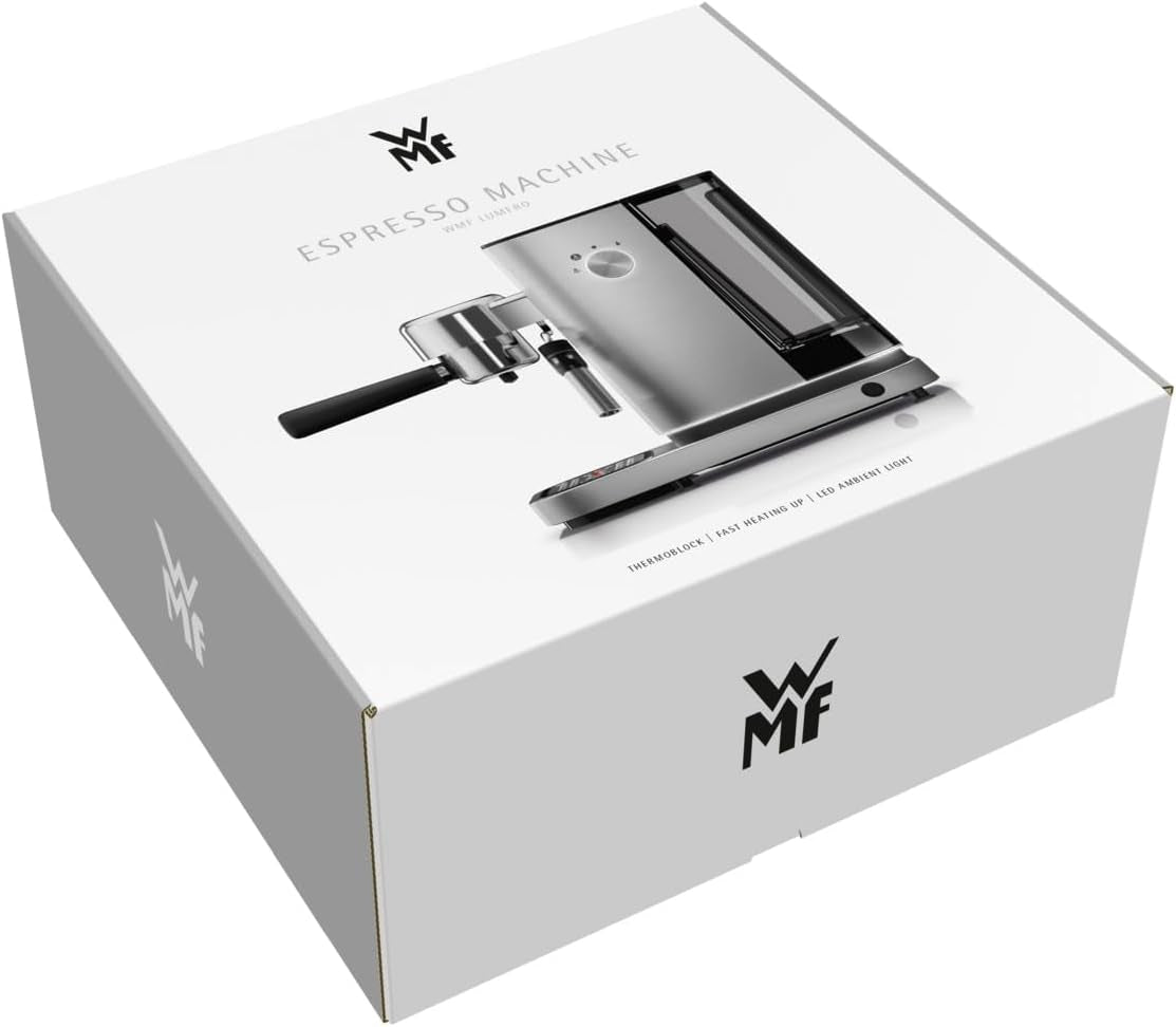 WMF Lumero espressomaskine, portafilter, 1400 watt, portafilter, 3 indsatser, til 1-2 espressokopper, inklusive til kapsler, 15 bar, kopholder, mælkeskummer, mat rustfrit stål