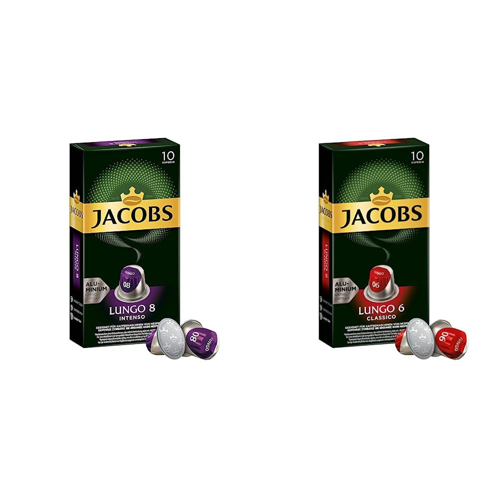 Jacobs Kapseln Lungo Intenso, Intensität 8 & Kapseln Lungo Classico, Intensität 6, 100 Nespresso®*-kompatibel Kaffeekapsel, 10er Pack, 10 x 10 Getränke
