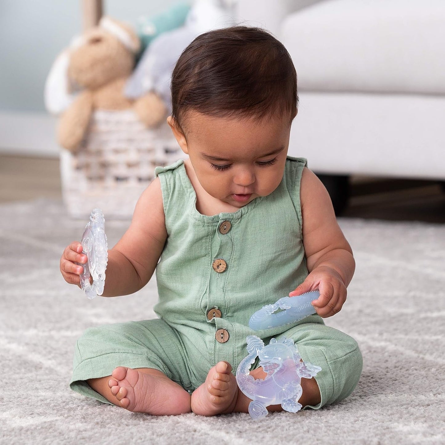 Infantino 316564-01 Infantino gennemsigtige bideringe - Blød bidering, lavet af ikke-giftigt materiale, til sensorisk udvikling og støtte til tænder, flerfarvet