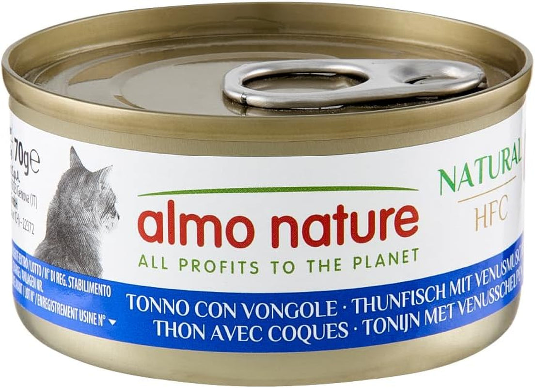 Almo Nature HFC Naturlig våd kattefoder - Tun med muslinger, pakke med 24 (24 x 70 g)