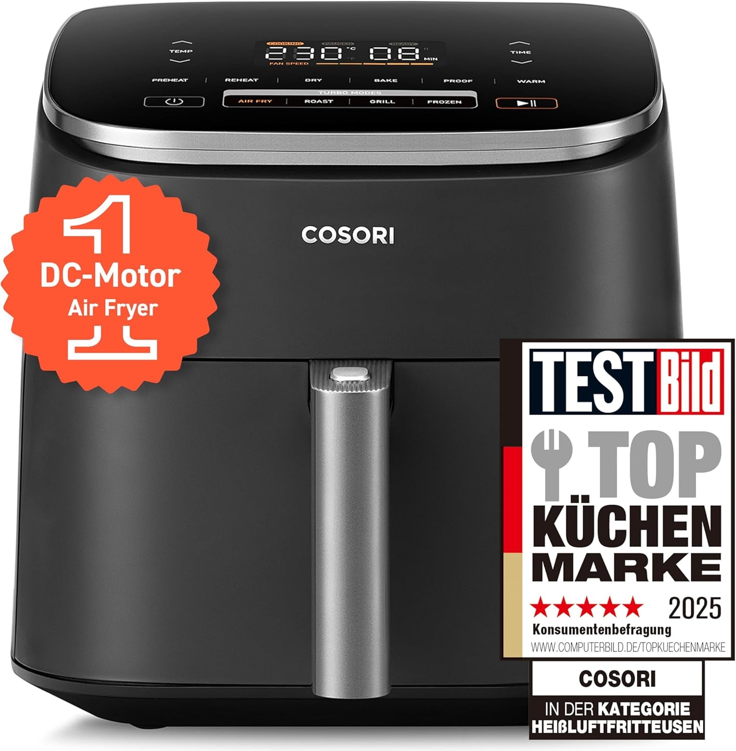 Kosori Turboblaze Hot Air Fryer Airfryer, 9-i-1, 6 liter, lydløs Naty Shop Appliances Mørkegrå Turboblaze