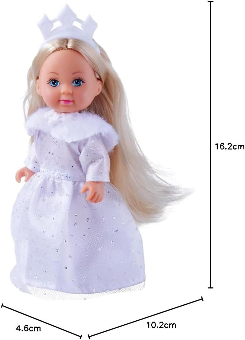 Simba Evi Princess of Love's Dreams, Legedukke i en drømmende vinterkjole med pelsstrimler og glitterelementer, 12 cm, 3 år og opefter