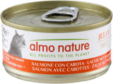 Almo Nature HFC Jelly - Vådfoder til voksne katte - Laks og gulerødder - Menneskelig kvalitet, glutenfri - 6 x 70g