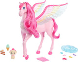 Barbie Pegasus Magic Hide and Seek - Interaktivt legetøj med lys og lyde, 10 tilbehør, regnbuevinger, til alderen 3 og op, HLC41