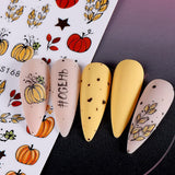 3D Autumn Nail Stickers Græskarblade Negle Stickers Geometrisk linje Blomster Negle Stickers Thanksgiving Day Design Negle Stickers Efterår Pumpkin Nail Stickers Negletilbehør Negle Art
