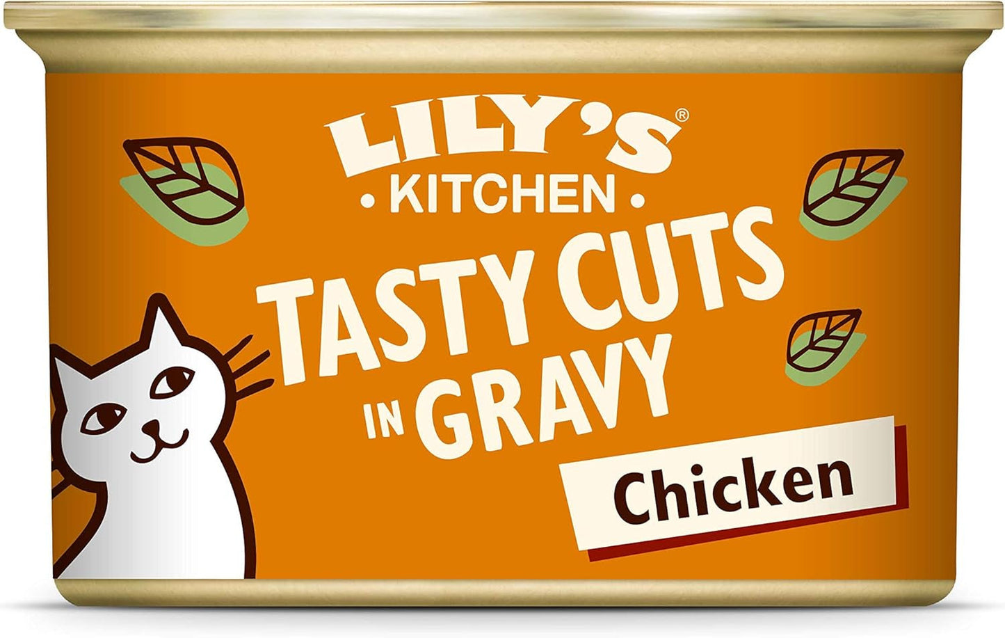 Lily's Kitchen Naturligt vådfoder til voksne katte, dåse, velsmagende stykker i kyllingesovs, kornfri opskrift (24 bakker x 85 g)