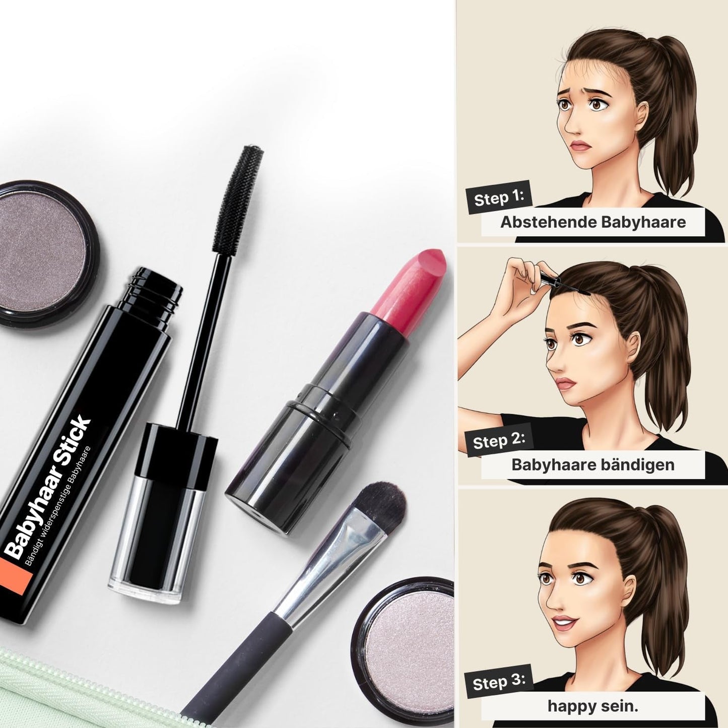 IMPERIO Hair Finishing Stick til babyhår - Premium mascara til babyhår for at tæmme fint og ødelagt hår - 12ml Transparent hårfarve Naty Shop