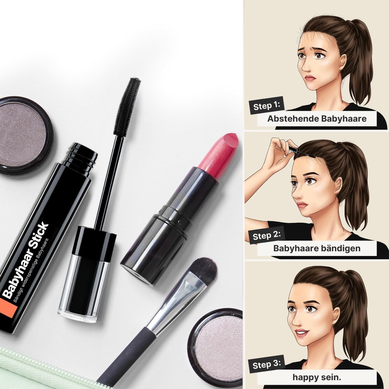 IMPERIO Hair Finishing Stick til babyhår - Premium mascara til babyhår for at tæmme fint og ødelagt hår - 12ml Transparent hårfarve Naty Shop