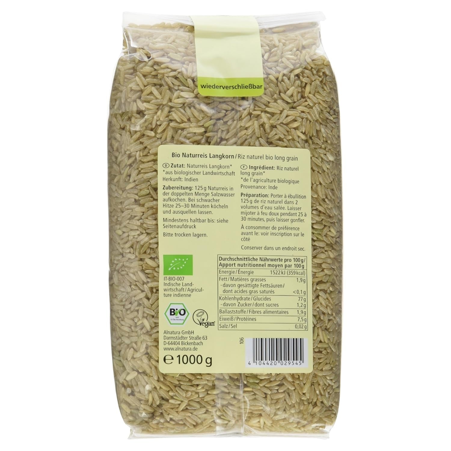 Økologisk langkornet brun ris pakke med 6 (6 x 1 kg)