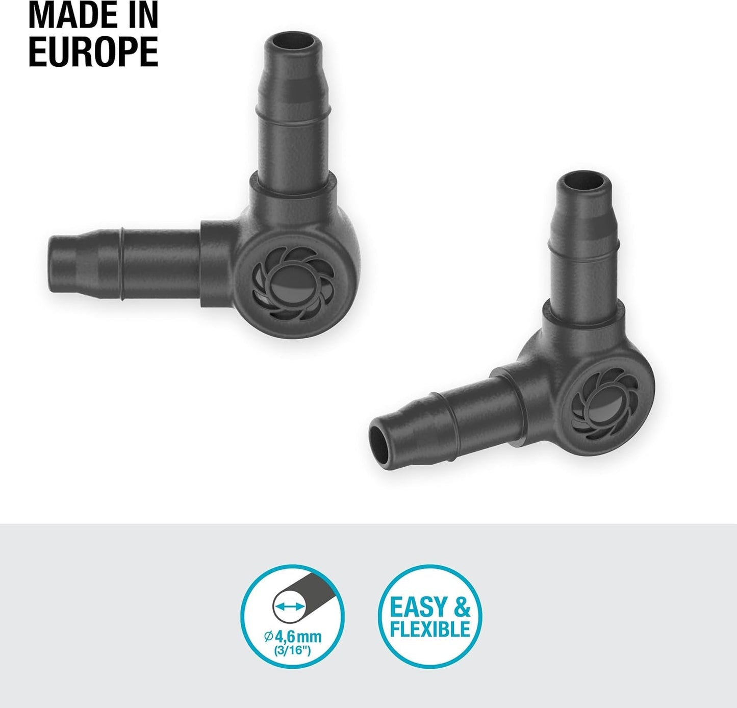 L-stykke til Gardena Micro-Drip 4,6 mm (3/16 tomme): Til ændring af distributionsretning og dryplinjer med 90 grader, knækfri installation, nem og fleksibel tilslutningsteknologi (13212-20)