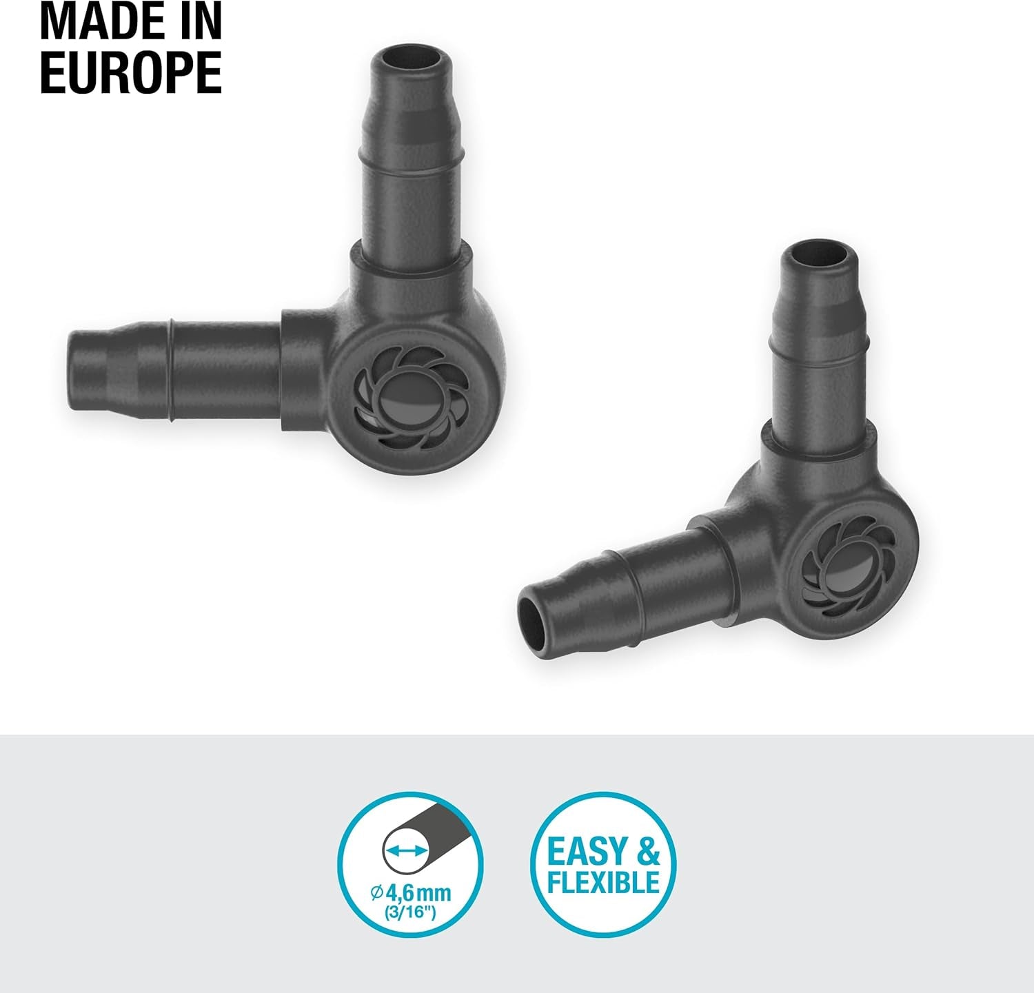 L-stykke til Gardena Micro-Drip 4,6 mm (3/16 tomme): Til ændring af distributionsretning og dryplinjer med 90 grader, knækfri installation, nem og fleksibel tilslutningsteknologi (13212-20)