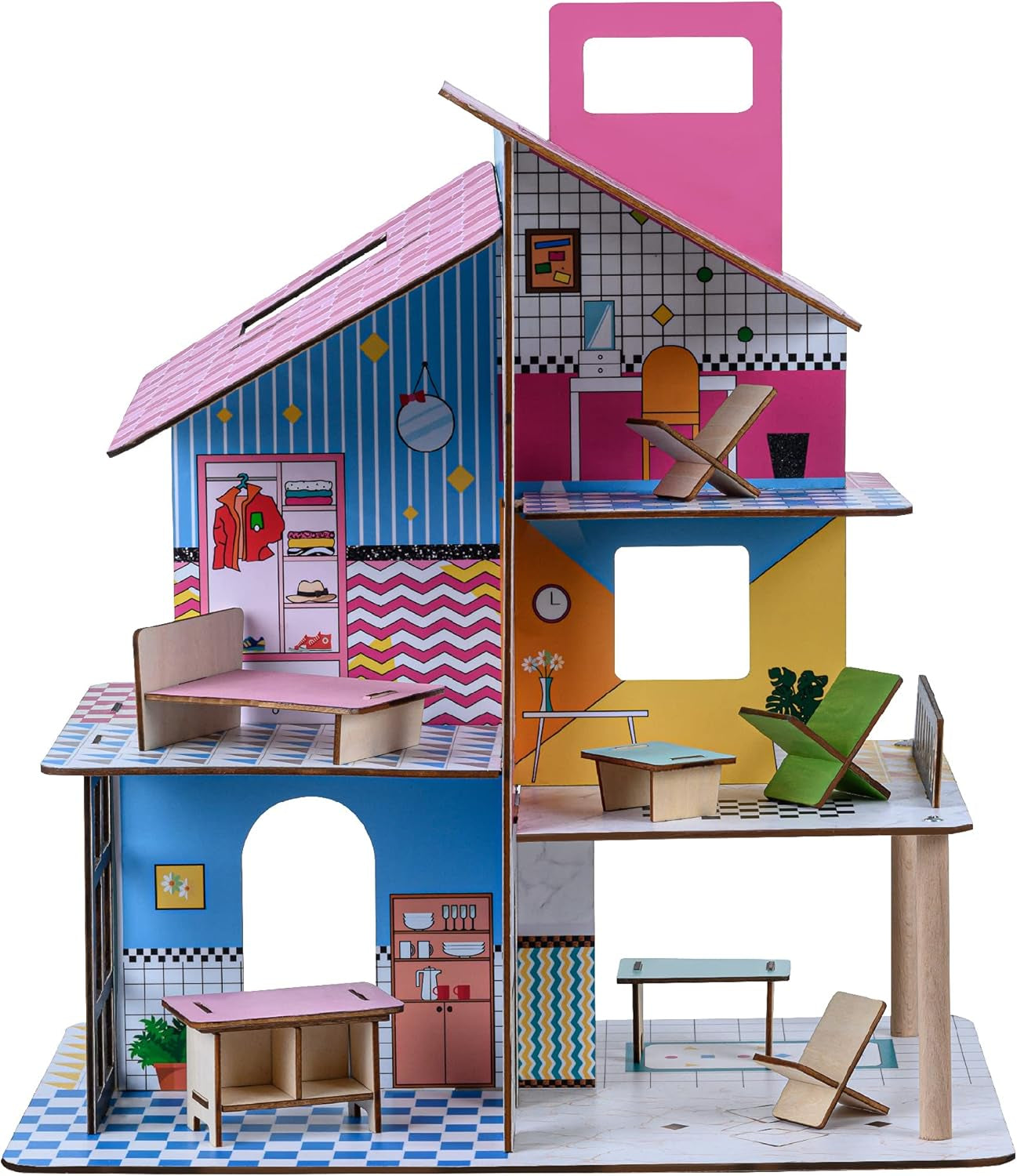 Olivia's Little World 360 trædukkehus til børn, 3,5" dukker og 12 tilbehør, flerfarvet TD-13260C