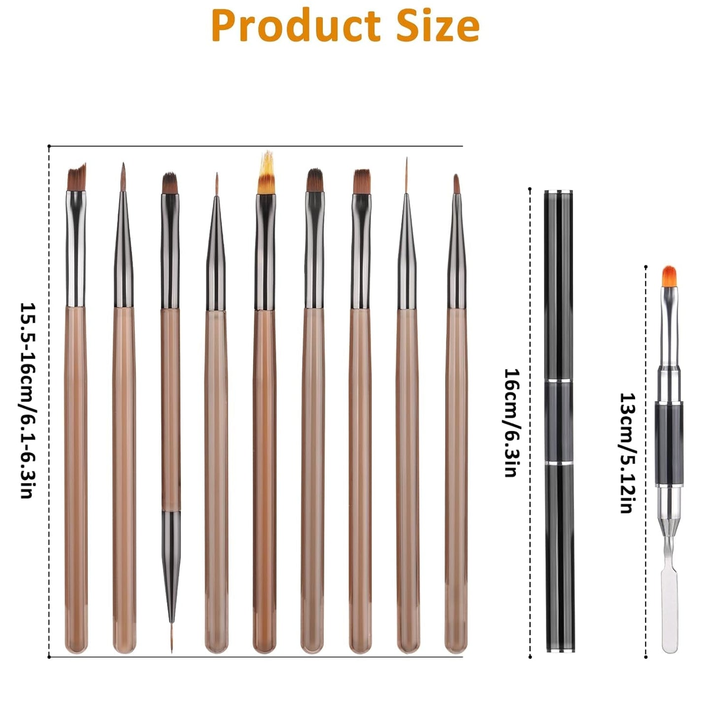 10 Stück Nailart Pinsel Set, Braun Nail Art Børster Nailart Design Pinsel Nageldesign Pinselfür Gelnägelfür Heimwerker Maniküre Salon Zuhause Nailpinsel Sæt