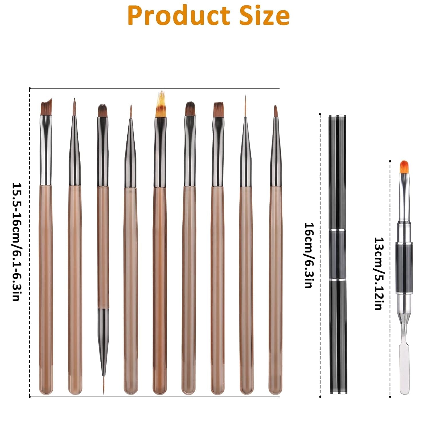 10 Stück Nailart Pinsel Set, Braun Nail Art Børster Nailart Design Pinsel Nageldesign Pinselfür Gelnägelfür Heimwerker Maniküre Salon Zuhause Nailpinsel Sæt