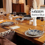 MÄSER 934017 Iberico Blue 4-personers middagssæt, 12 dele, maurisk stil, forskellige vintagedesigns i hvid og blå, keramik