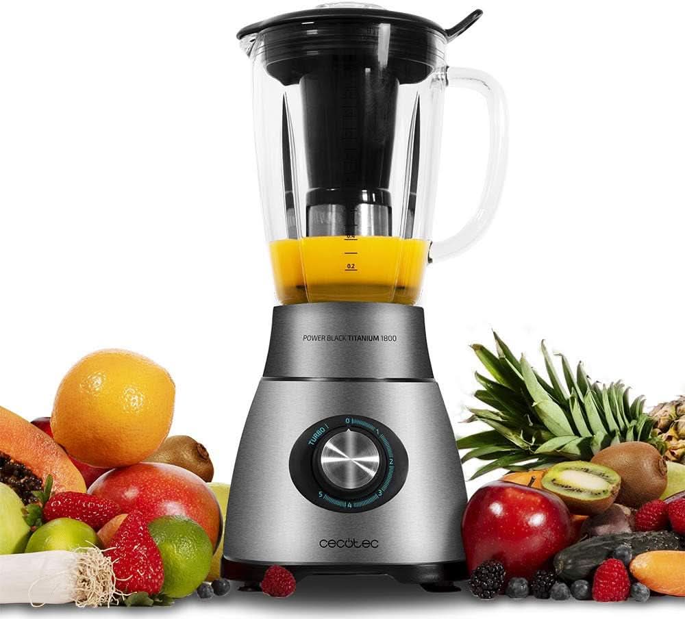 Cecotec Standmixer Power Black Titanium 2200MAX Smooth, 2200 W Maximale Leistung, 6 Klingen Aus Edelstahl, Ice-Crush-Funktion, Turbo- Og Smoothie-Funktion, Autoclean-Funktion Køkken Naty Shop Mechanisch 2500 W | 1,8 L