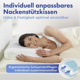 Maximex visco nakkestøttepude, Åndbar støttepude med ergonomisk skumfyld, Højde- og højdejusterbar nakkestøttepude for en afslappende søvn, Med aloe vera Naty Shop standardpuder
