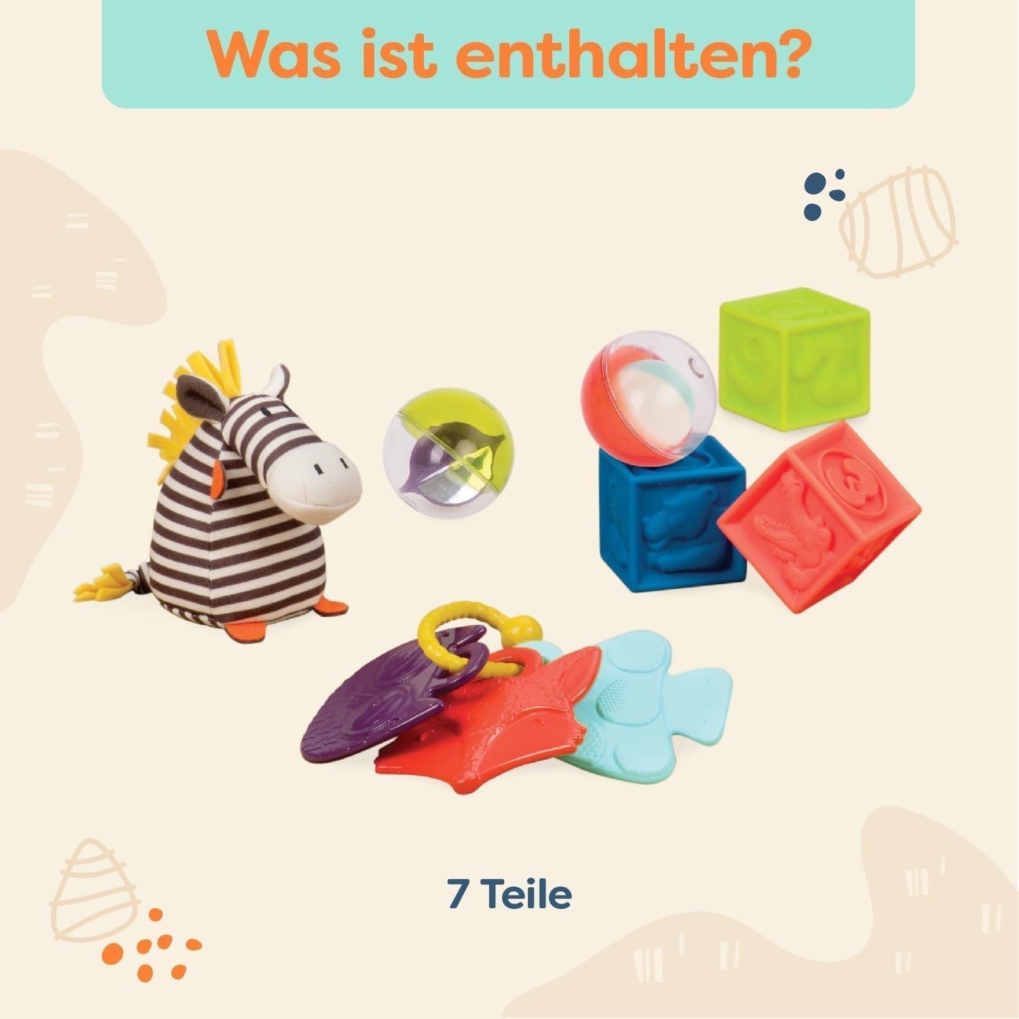 B. legetøj Babylegetøjssæt med zebra-plyslegetøj, bidering, bløde byggeklodser og bolde - Motorisk legetøjsgavesæt til nyfødte fra 0 måneder Babylegetøj Naty Shop