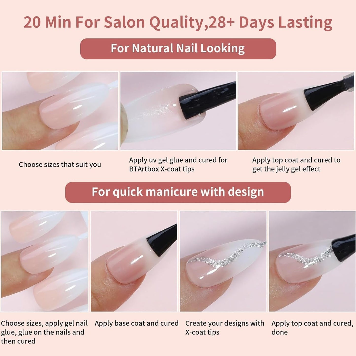 150 stk. Gradient falske neglesæt - 5 farver Ombre Design selvklæbende kunstige negle - Fuldt dække for kvinder og piger - Blanke falske negle til gør-det-selv-manicure (firkantet)