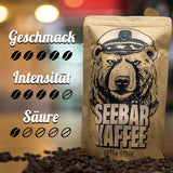 SEEBÄR KAFFE - Ekstra stærke kaffebønner - 500g - Lav syre og intens aroma - Hele bønner til fuldautomatiske kaffemaskiner, espresso og fransk presse - Højt koffeinindhold og lav syreindhold