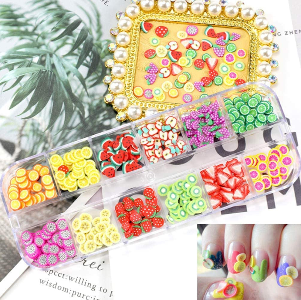 4 Sæt Nagel Obst Scheiben, Basicon Niedliche Obst Polymer Scheiben Obst Scheibe Nail Nagel 3D Obstscheibe Nail Art Slice Für DIY Liefert Maniküre Dekoration Schleim Zubehör Nageldekorationen, 4 Stile