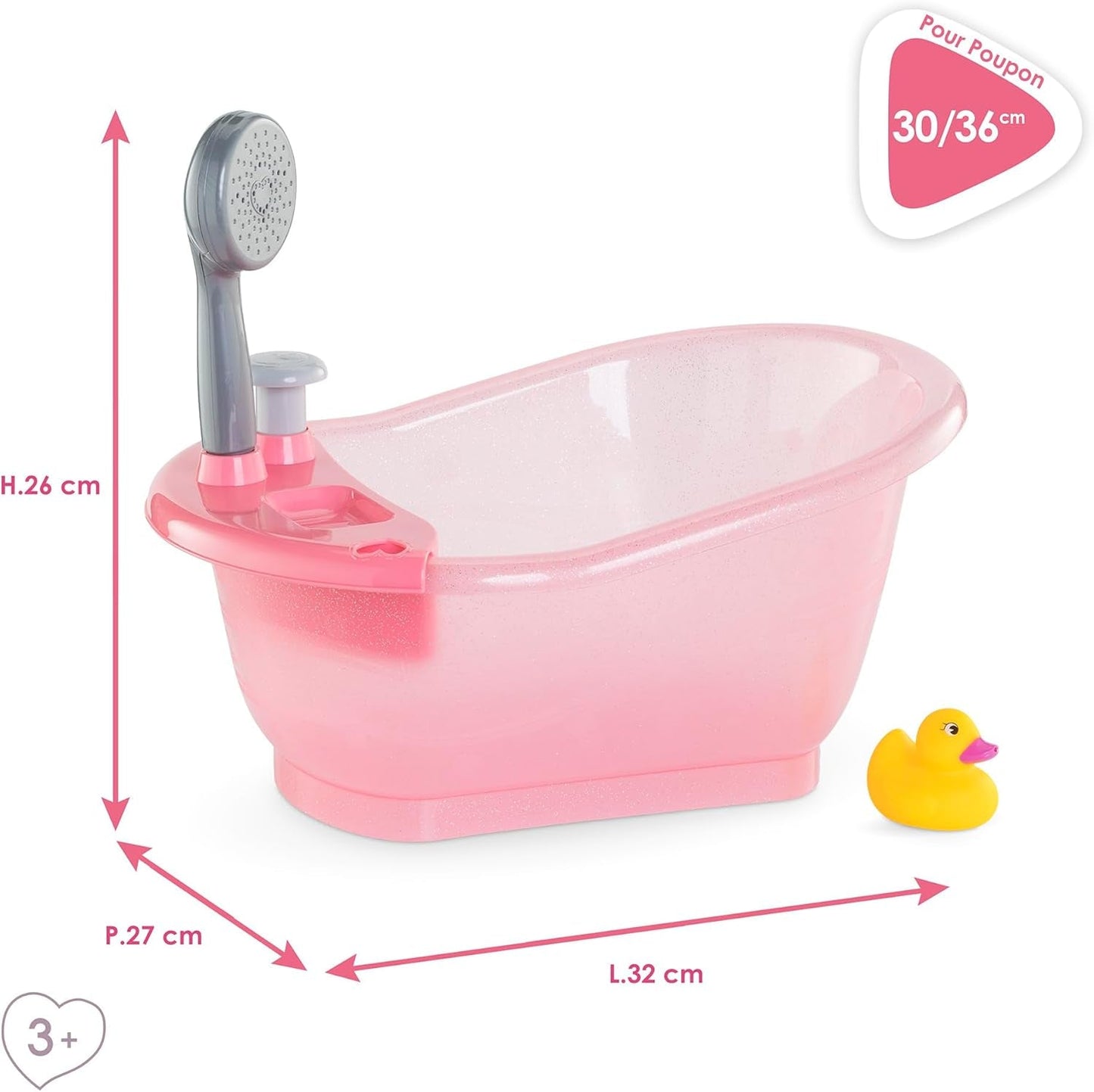 Corolle 9000141660 - Mon Grand Poupon badekar med pumpefunktion og gummi ducky til alle 30-36 cm, 32,5 cm dukker, fra 3 år