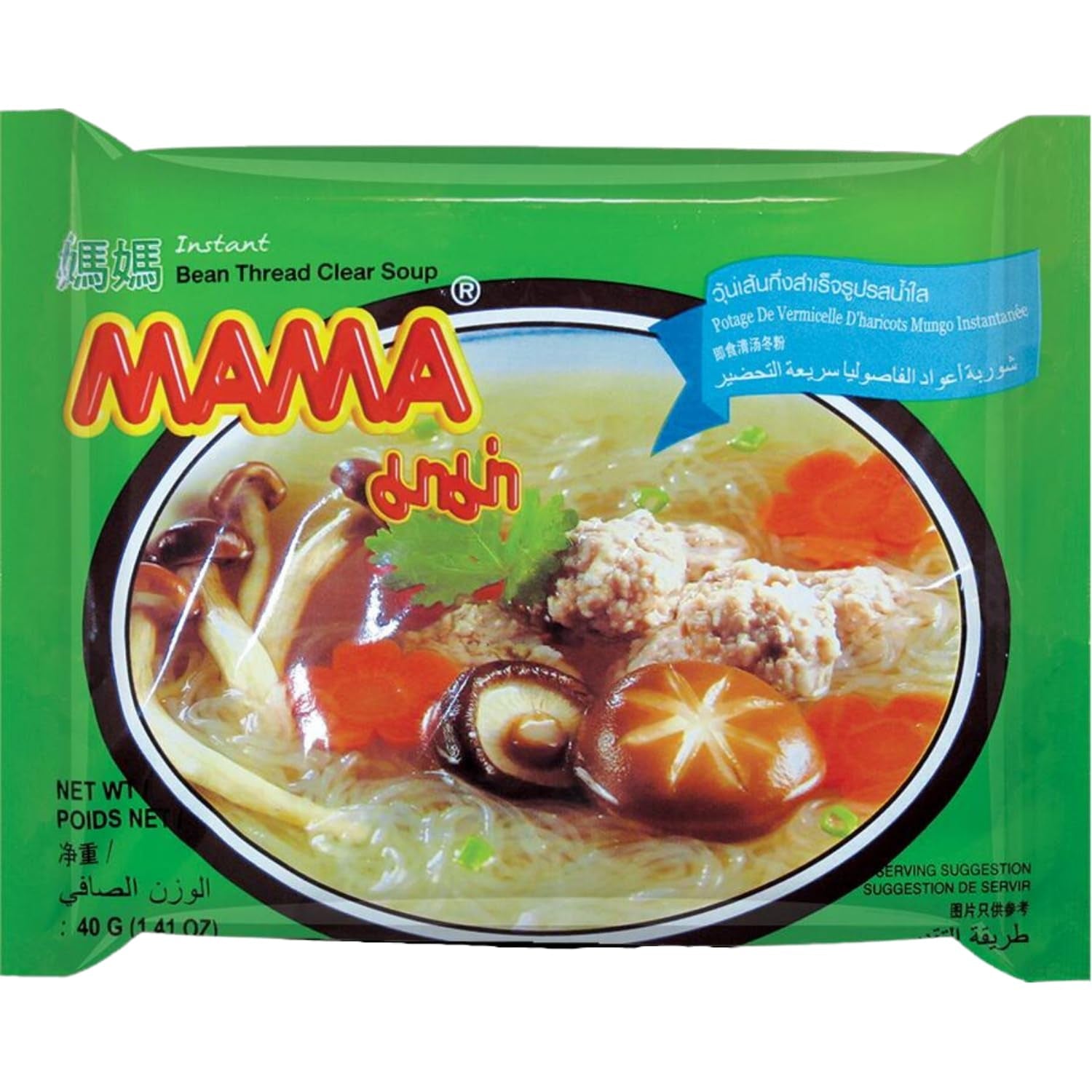 MAMA Clear Glass Instant Nudelsuppe - Lækker og hurtig mad med orientalske smage - Autentisk thailandsk køkken - 30 x 40g