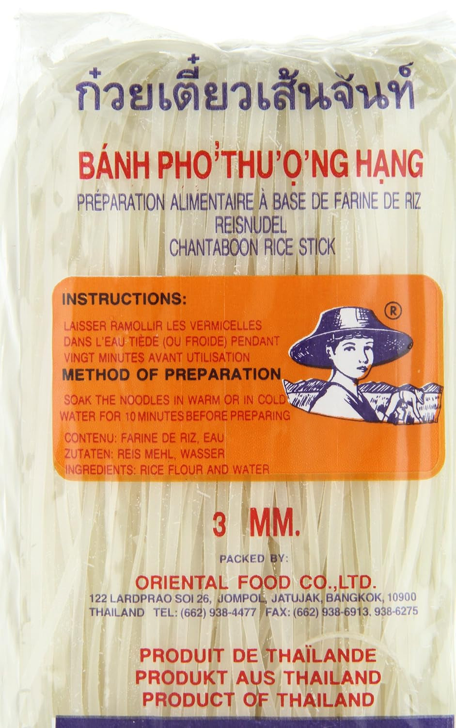 Risnudler - Thai, 3 mm brede risbåndsnudler, lavet af rismel - 17 x 400 g
