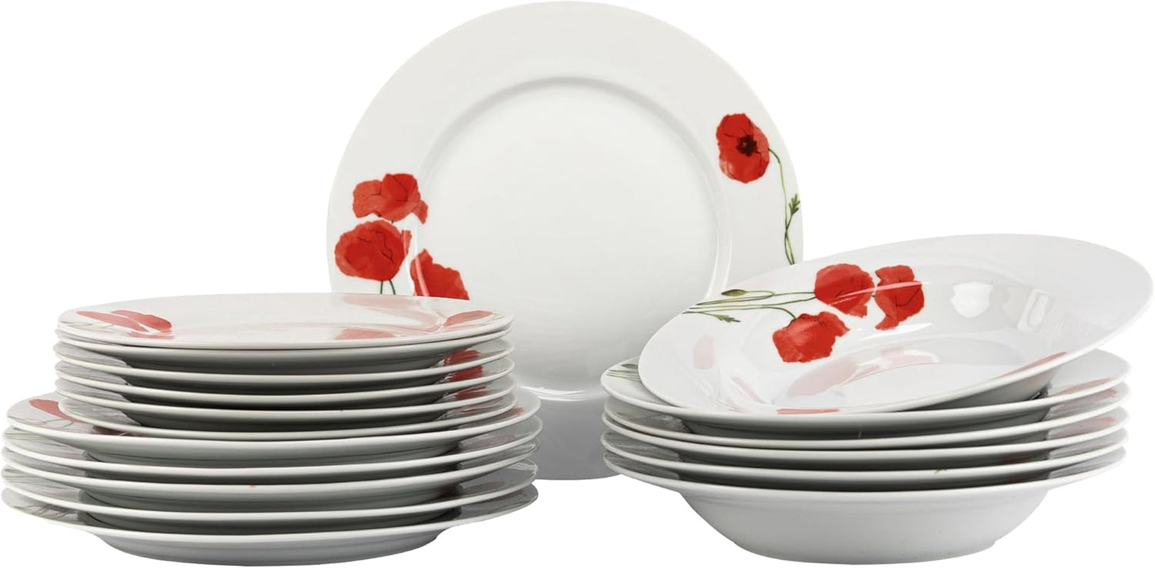 Spisesæt til 6 - 18 stykker - Porcelænsstel - Hvidt Spisesæt - Skåle- og tallerkensæt - Moderne service - Tallerkener - Bordservice - Porcelænssæt til 6