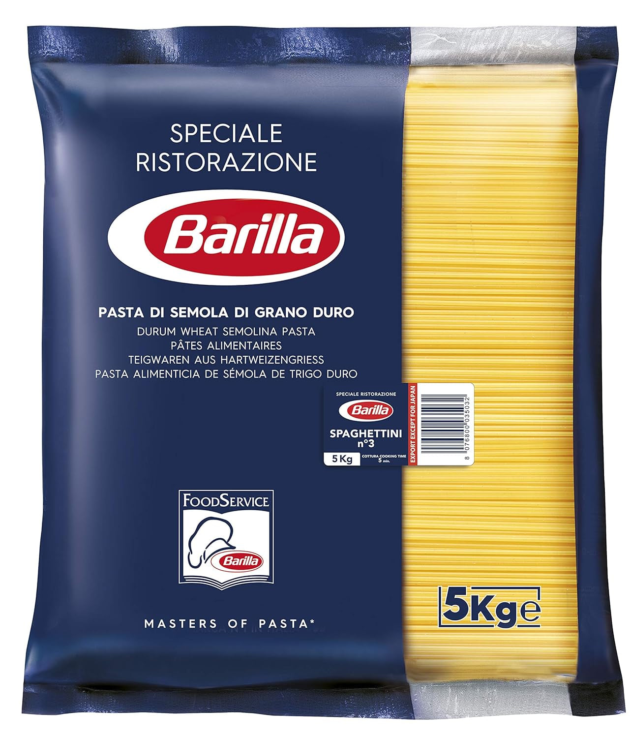 Barilla Pasta Klassische Spaghetti n.5 fra højkvalitets Hartweizen immer al dente, (1 x 500 g), smagløs