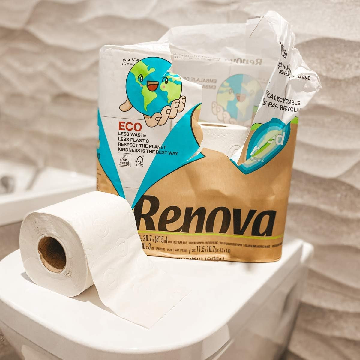 Renova 100% GENBRUG toiletpapir 9 ruller, hvid, alm