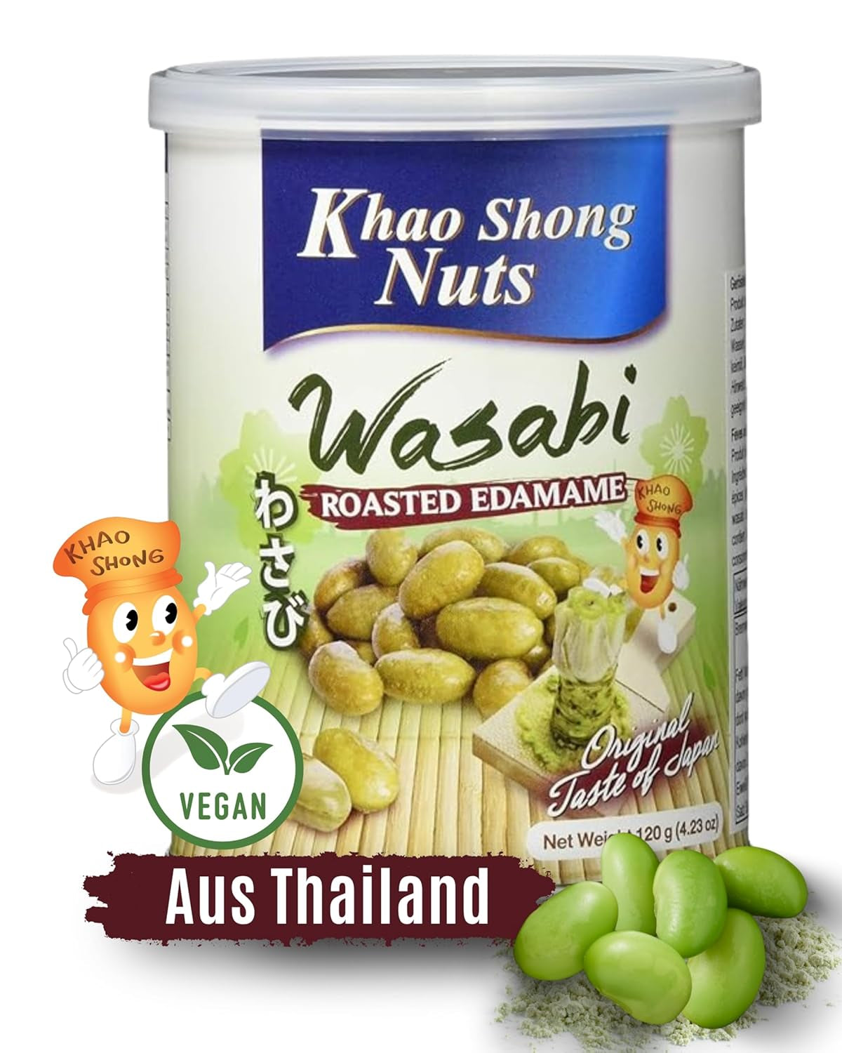 Khao Shong stegte grønne ærter med wasabi, sprøde ærter i en krydret dej, et fedtfattigt alternativ til nødder, medium krydret, 1 dåse på 140 g | 140 g (1 pakke)