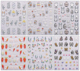 JMEOWIO 6 Blatt 3D Nagelsticker Ostern Nail Art Sticker Selbstklebend Nagelaufkleber 5D Stereoskopisk Süßer Hase Ei Dekoration Nageldesign Zubehör