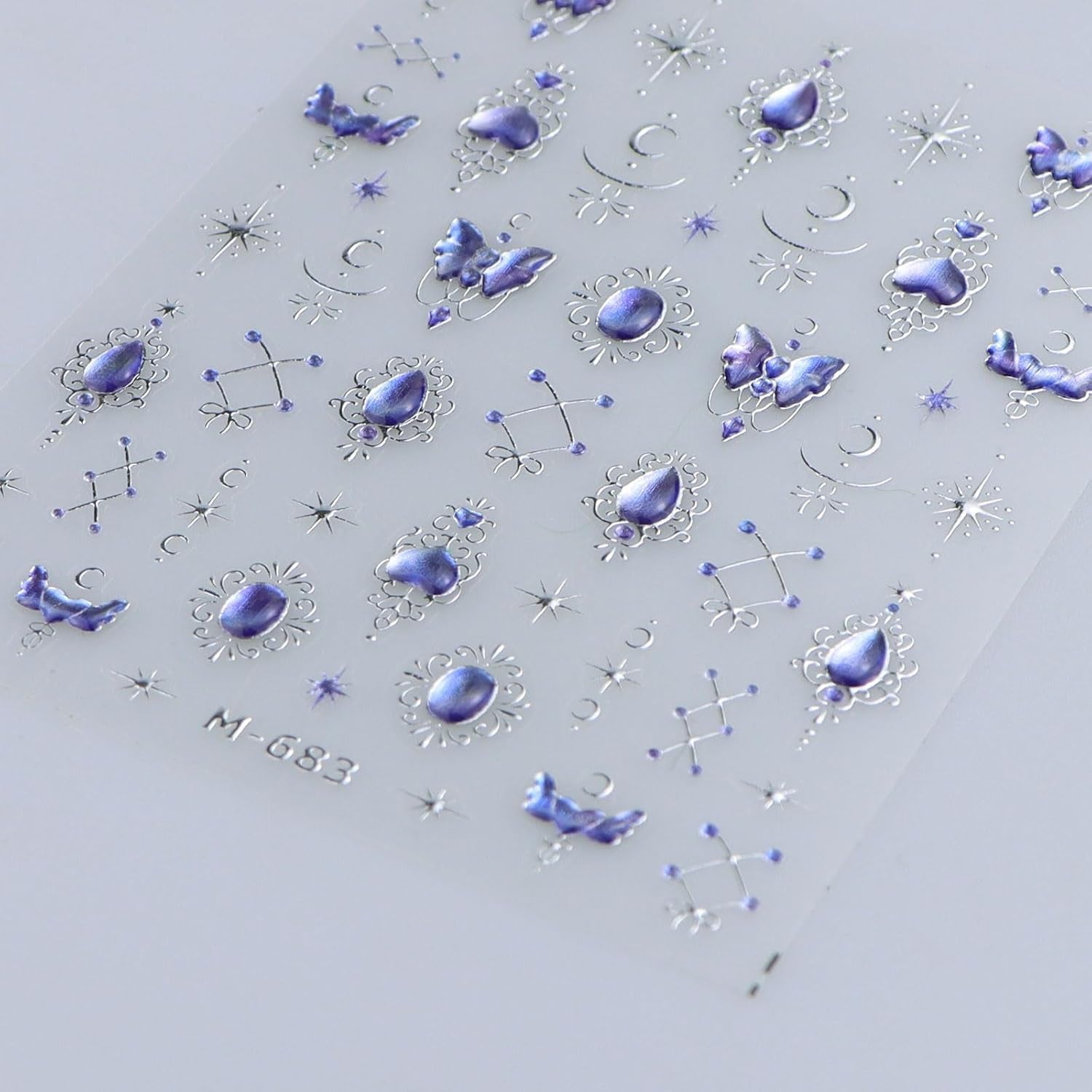 JMEOWIO 3D Nagelsticker Blauer Nail Art Sticker Selbstklebend Nagelaufkleber 5D Stereoskopisk Mondstern Dekoration Nageldesign Tilbehør 1 Blatt