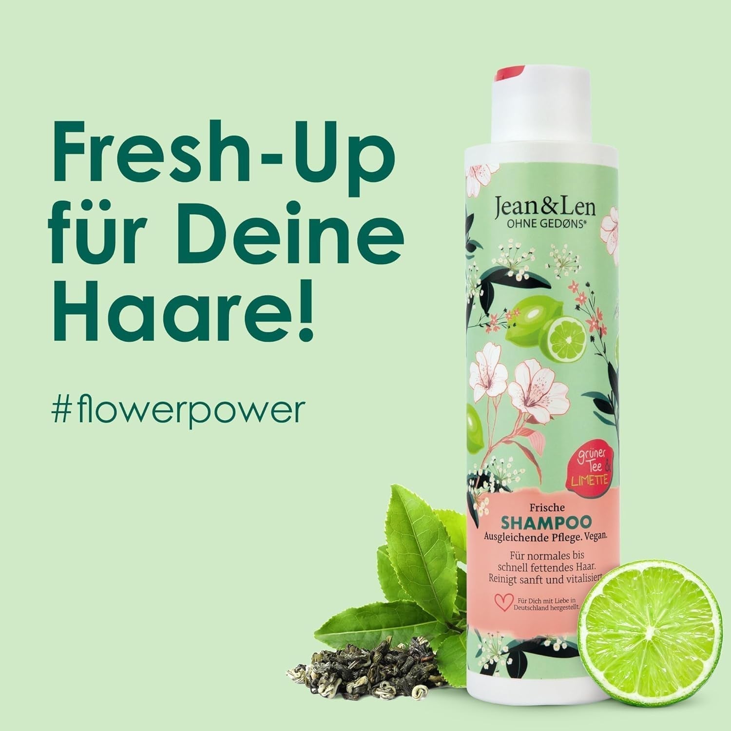 Jean & Len Green Tea & Lime fugtgivende shampoo, til normalt til fedtet hår, 300 ml Brusebad og bad Jean & Len Green Tea & Lime
