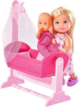 Simba 105736242 - Evi Love Doll Cradle 2 Assorteret Evi som barnepige med vugge og baby modedukke 12 cm fra 3 år og opefter