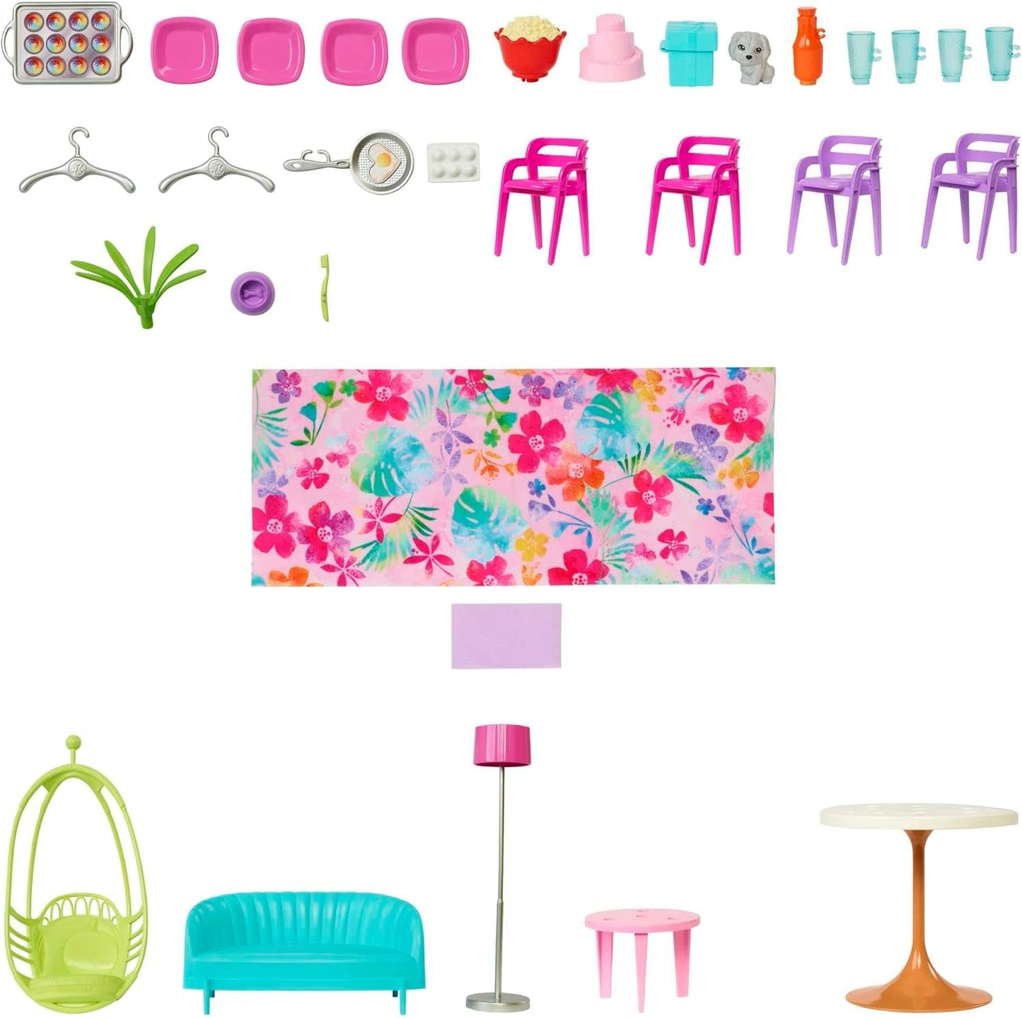 Barbie-feriehus (116 x 77,9 cm), 6-personers legehus, fuldt møbleret med tilbehør, møbler og elevator, foldbar og opbevaring, dukke, gave til børn fra 3 år og opefter, HCD50