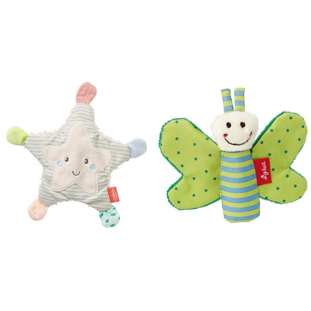 Fehn knitrende søstjerne - baby gribe og lege legetøj & knitrende legetøj til babyer og småbørn fra 0+ måneder & SIGIKID 41179 sommerfugl gribe legetøj rød grønne stjerner Baby legetøj Naty Shop Standard titel
