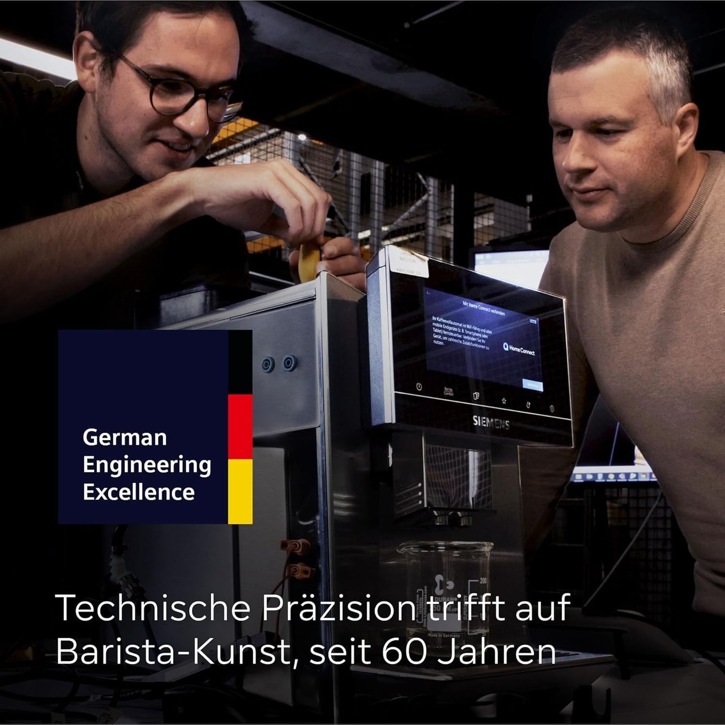 Siemens EQ700 fuldautomatisk espressomaskine, stor TFT-farveskærm, 36 varme og kolde drikke, koldbryg, 2 kops funktion, app kontrol, automatisk rengøringssystem, sort rustfrit stål, TQ717D03