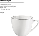 MÄSER Felise serie, elegant kaffestel til 6, tidløs, sort kant, porcelæn, hvid