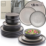 SÄNGER Luxor | Stentøjsstel, 18 stykker, tallerkensæt til 6, porcelænssæt (6 middagstallerkener, 6 kornskåle, 6 desserttallerkener), ridsefast brun-beige porcelæn | VÆRDIINDSAMLING