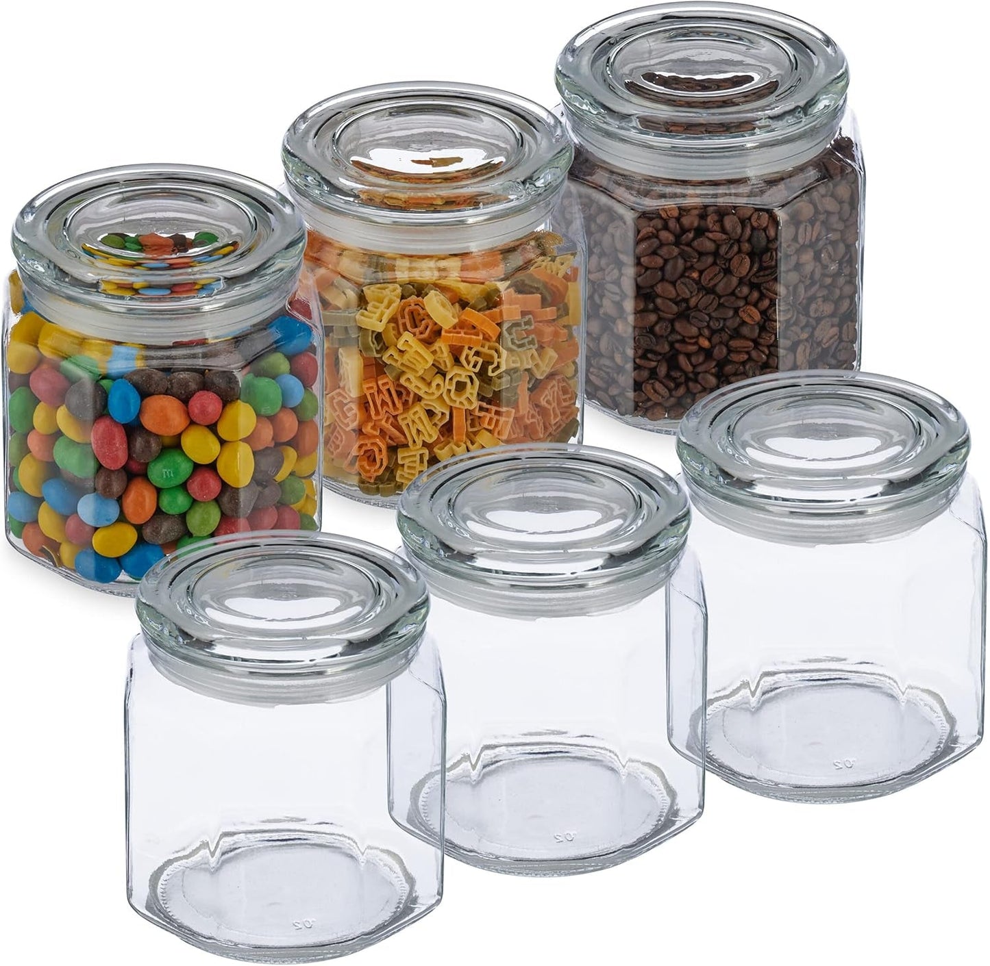 Relaxdays opbevaringskrukker med låg Sæt med 6 glas 1,3L ottekantede opbevaringskrukker Lufttætte glasbeholdere Klare madopbevaringskasser Naty Shop Standardtitel