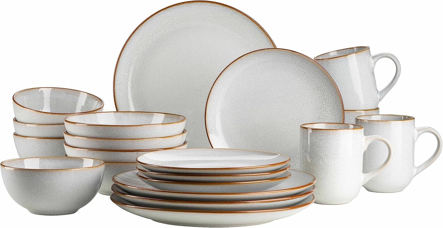 MÄSER Mabella, Vintage servisesæt til 4, 20 dele kombinationsservice med raffineret reaktiv glasur og fin brun kant, Stentøj, Grå-Beige
