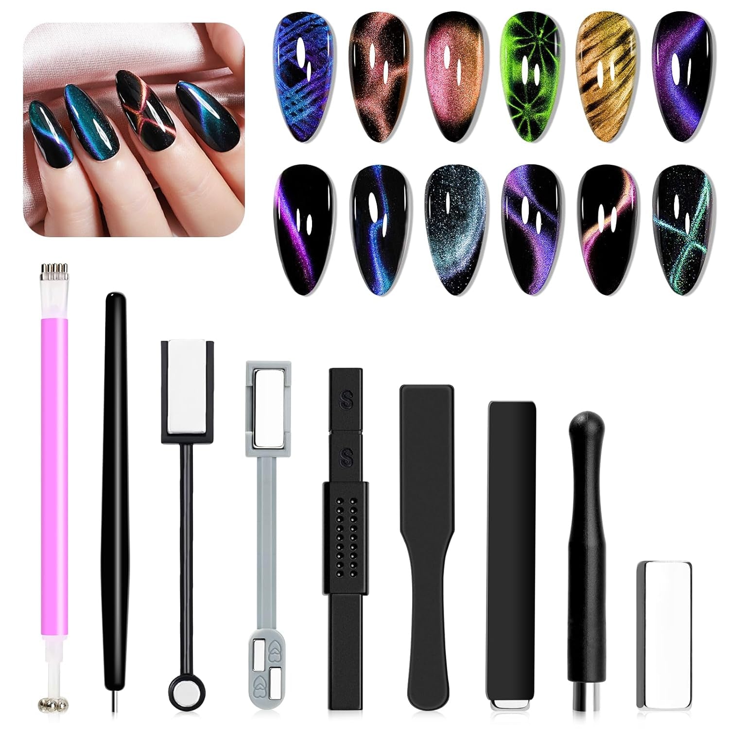 SUPWEE 5 i 1 Neglemagnetværktøj, Pink Cat Eye Magnet Für Nägel Multifunktions Magnetstift DIY Magic 3D Magnet Stick Pen Sæt Nail Art Magnet Stick Für Nail Art Diy-Zubehör