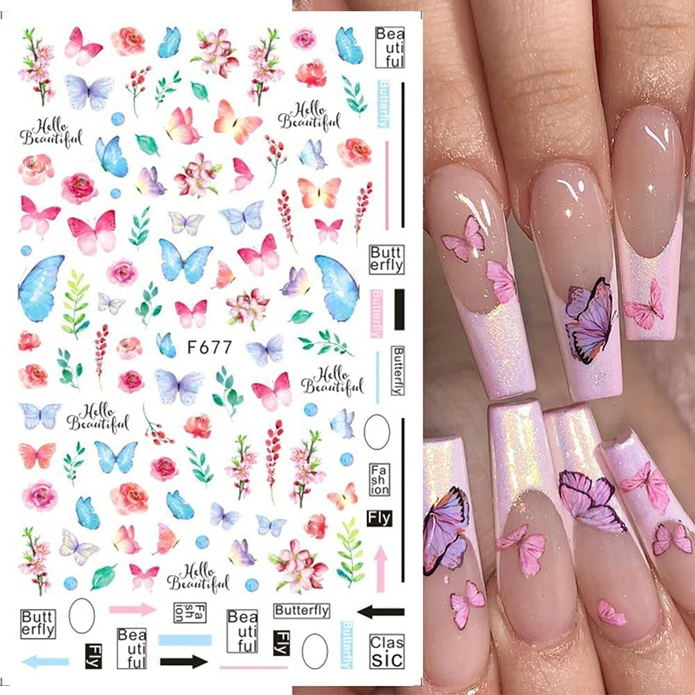 JMEOWIO Nagelsticker Schmetterling 8 Blätter Nagelaufkleber Selbstklebend Blau Schwarz Gold Schmetterling Nail Art Dekoration Nagel Design Tilbehør