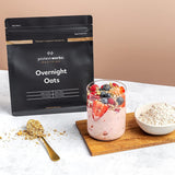 Overnight havregrød med protein | Mørk chokolade og hindbær | Højprotein morgenmad | Snack med lavt sukkerindhold | Havregryn med lavt GI | 500 g