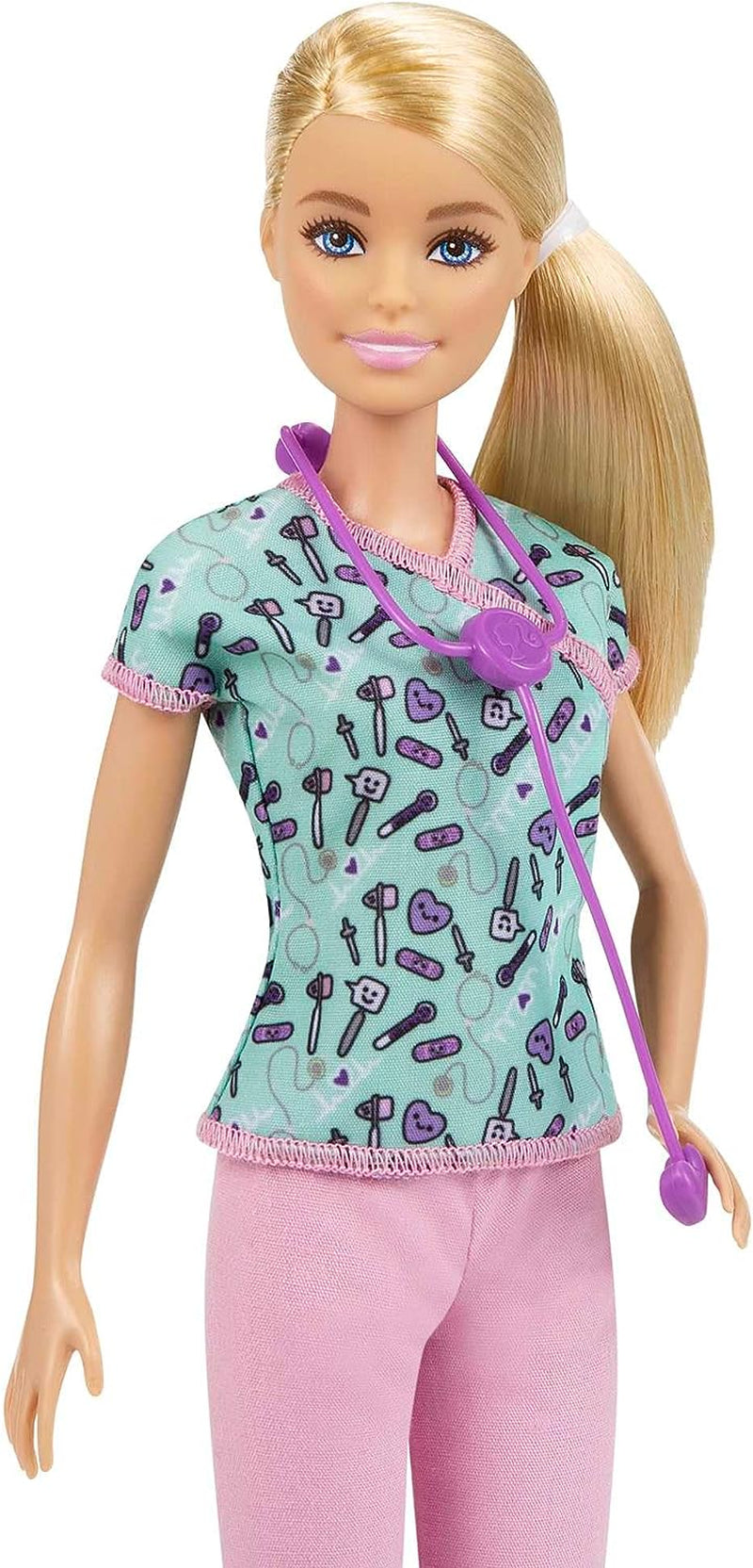 GTW39 Barbie Doll - Sygeplejerske (ca. 30 cm) med printet top og lyserøde bukser, hvide sko og stetoskop, fantastisk gave til børn fra 3 år og opefter
