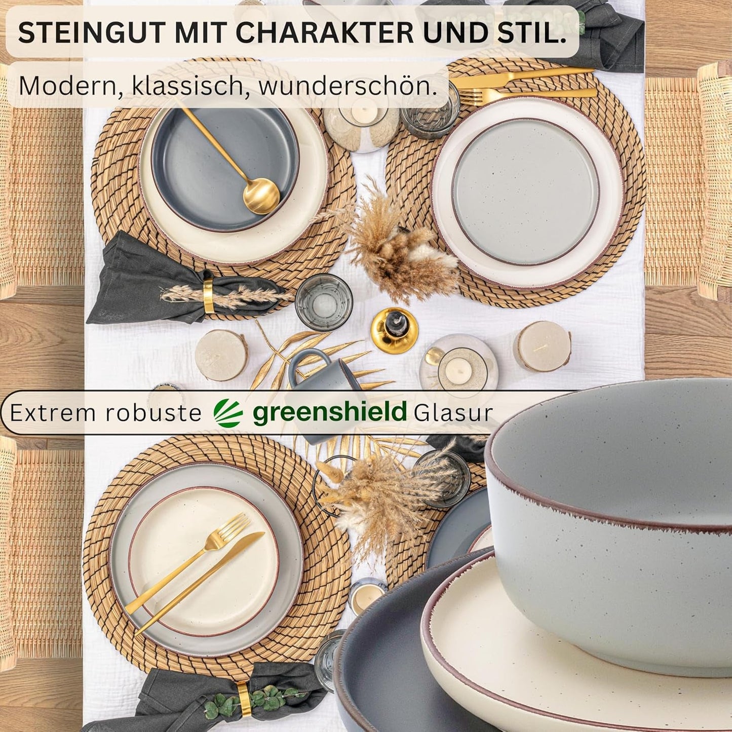 SÄNGER Bombay Moonlight | 12 dele keramisk spisestel til 4, 4 middagstallerkener, 4 desserttallerkener, 4 skåle, assorterede farver | VÆRDIINDSAMLING