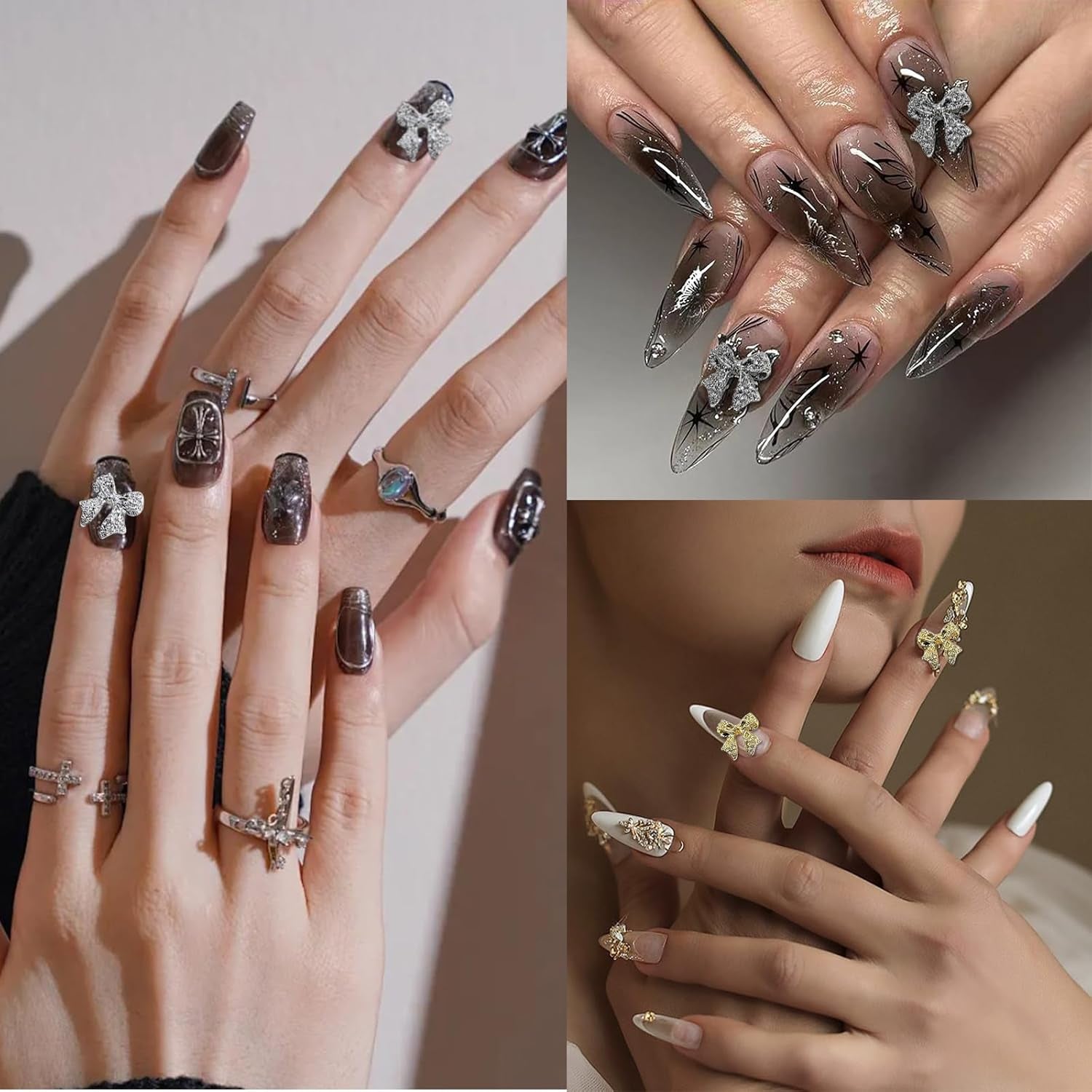 30 stk metal neglesløjfer, guld sølvgrå sløjfer, negletilbehør, negledekorationer til kvinder og piger, nail art design