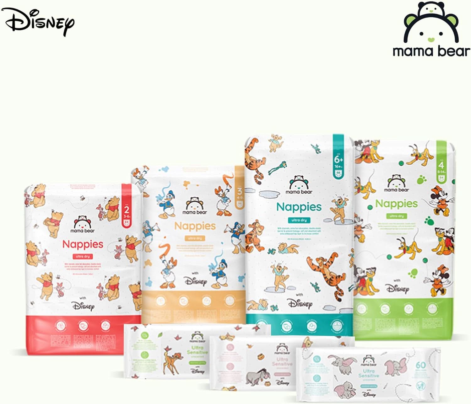 Bleer Mama Bear Disney Ultra Dry str. 4 (8-14 kg), hvid, 84 stk (1 pakke) Naty Shop
